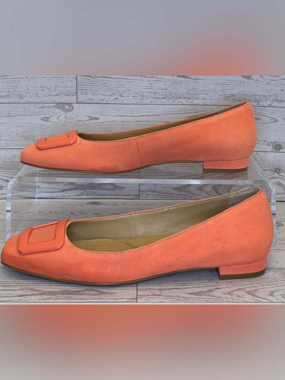 Talbots Sutton Resin Flats in Sunlit Coral Suede Finish Square-Toe